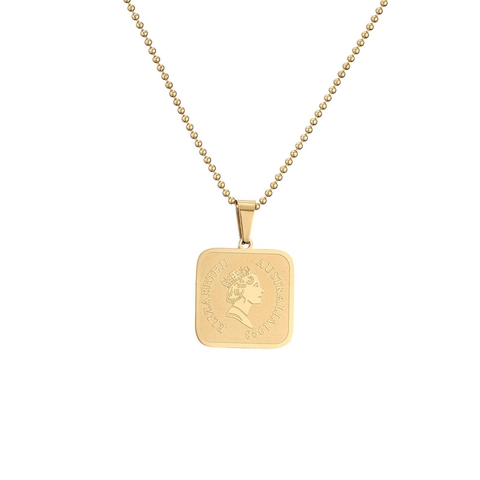 Collana Con Ciondolo in Acciaio Inossidabile Vintage Per Donna Retrò Ritratto di Regina Elisabetta Moneta Farfalla Pony Intarsio in Madreperla