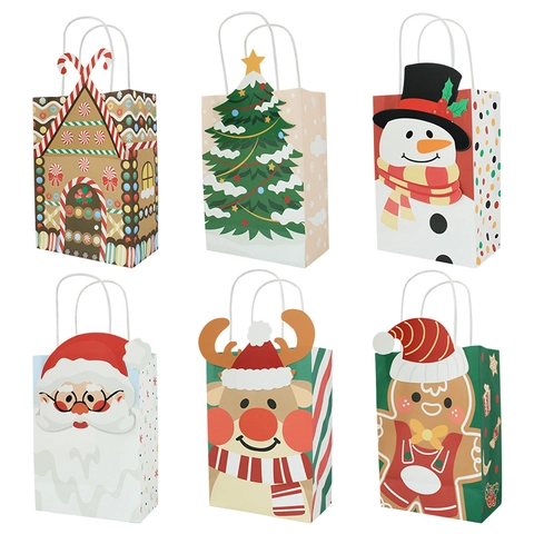 Weihnachten Kraftpapier Geschenktüten Mit Griffen Weihnachtsmann Schneemann Rentier Lebkuchenmann Design Für Xmas Party Geschenk Verpackung