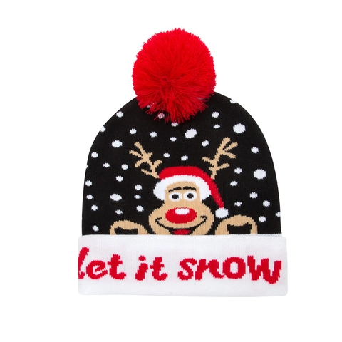 Berretto Natalizio in Maglia per Adulti Invernale Caldo Cappello di Lana Acrilica Con Pompon Motivo Renna Babbo Natale Cappello per Festa