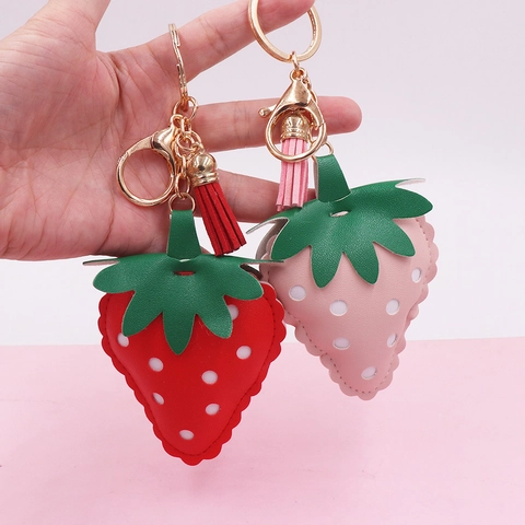 Porte-Clés En Peluche En Forme De Fraise Avec Gland Et Fermoir Chaîne Dorée Mignon Pendentif Sac Aux Fruits Pour Femmes Filles Accessoire