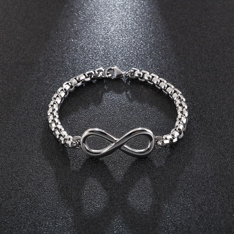 Men Infinity Symbol Bracelet Stainless Steel Box Chain Jewelry Unique Simple Hip Hop Style 18K Gold Plated