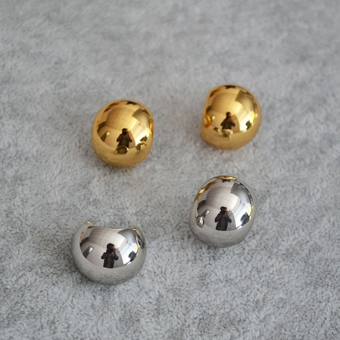 Orecchini a Bottone a Sfera in Ottone Placcato Oro Minimalista Con Perno in Argento Sterling 925 Orecchini Francesi Lucidi per Donna
