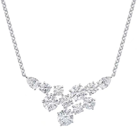 Elegant Teardrop And Round Cubic Zirconia Cluster Pendant Necklace Copper White Gold Plated Jewelry For Women