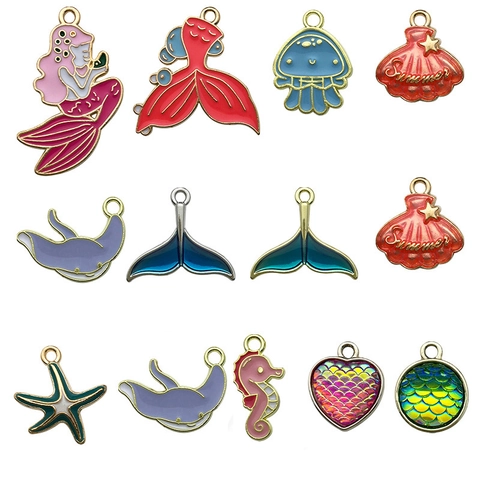 Thème Océan Sirène Étoile De Mer Hippocampe Émail Goutte Huile Alliage De Zinc Breloques Pour DIY Bracelet Collier Bijoux