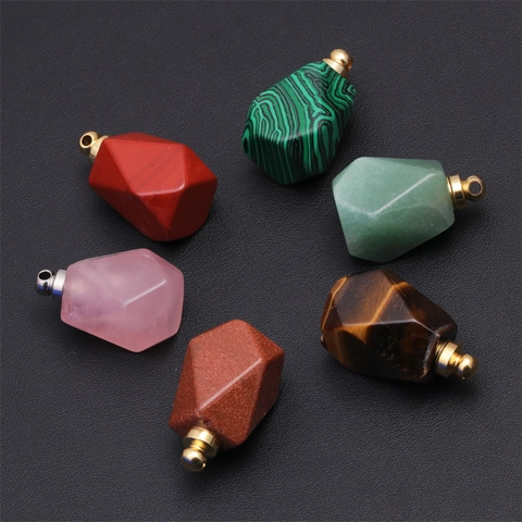 Geometric Natural Stone Perfume Bottle Pendant Openable Essential Oil Diffuser Necklace Alloy Jewelry For Women