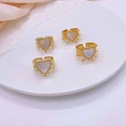 Anello Aperto a Cuore in Rame Placcato Oro Vintage Con Intarsio in Madreperla Perla Artificiale Anello Regolabile Gioielli da Donna