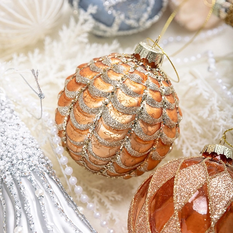 Ornements de Noël en Verre Or Bronze Boule en Spirale Sapin de Noël Pendentif en Forme d'Ananas Boules en Verre Pailleté