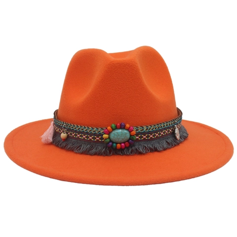 Έθνικ Δυτικό Καπέλο Cowboy Fedora για Γυναίκες Άνδρες Μποέμ Μάλλινο Καπέλο Τσόχας Με Τιρκουάζ Διακόσμηση Με Φούντα Καπέλο Ήλιου