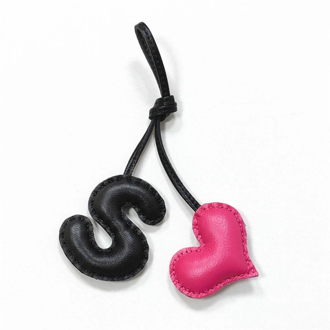 Bijou De Sac Lettre S Et Cœur En Cuir De Mouton Véritable Pendentif Cousu Main Pour Sacs À Main Porte-Clés