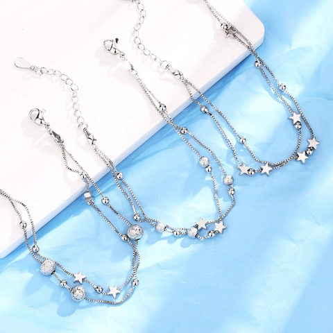 Double Layer Bracelet Copper Star Butterfly Charm Korean Minimalist Style Jewelry For Women