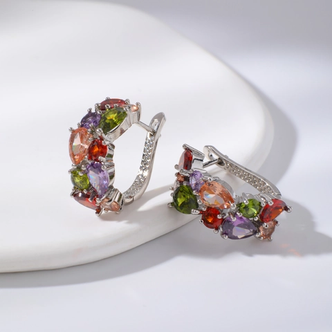 Orecchini a Bottone Vintage in Rame con Zircone a Goccia d'acqua con Perno in Argento Sterling 925 per Donna Gioielli Moda Festa
