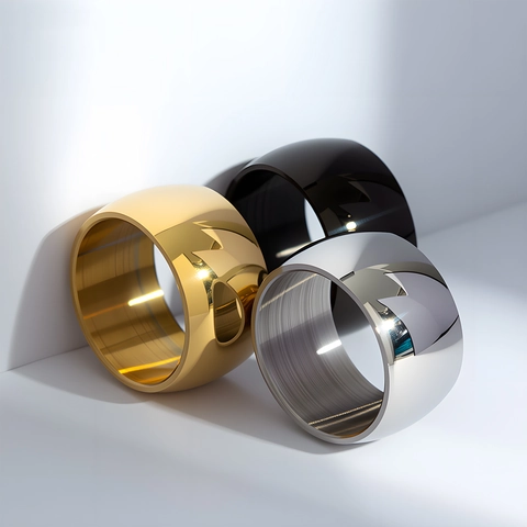 Wide 304 Stainless Steel Band Ring High Polished Mirror Finish Hip Hop Punk Streetwear Unisex Comfort Fit