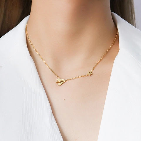 Minimalistischer Titanstahl Origami Papierflugzeug Und Stern Halskette Und Armband Für Damen Nischendesign Ins Stil Schmuck