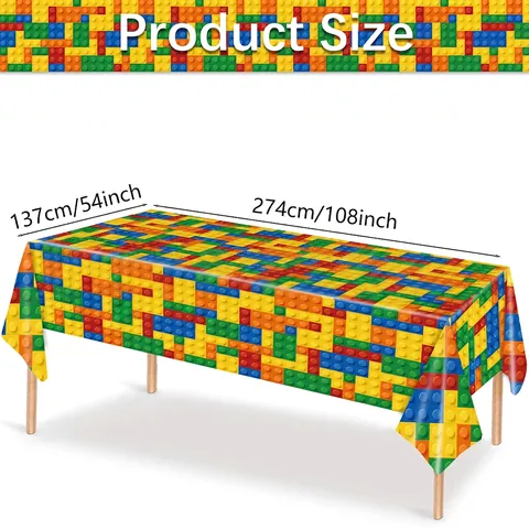 Mantel De Fiesta Bloques De Construcción Plástico PE Impermeable Desechable Para Cumpleaños Niños Diseño Colorido
