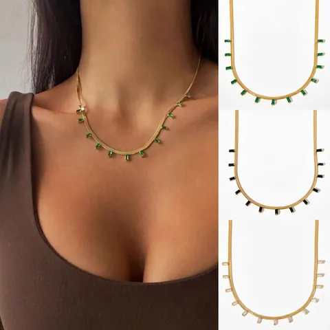 Schlangenkette Edelstahl Baguette Zirkonia Fransen Anhänger Halskette Street Style Retro Schmuck Für Damen