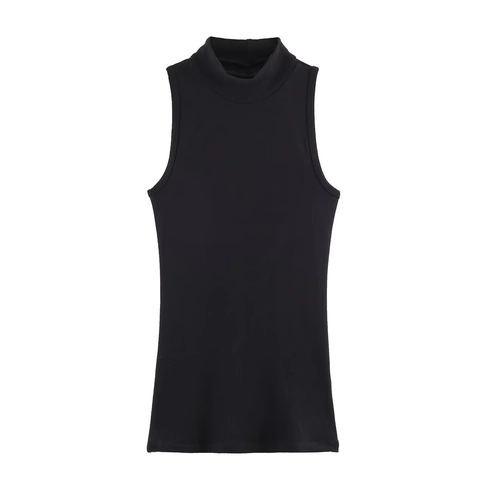 Women's Casual Mock Neck Sleeveless Ribbed Knit Tank Top Slim Fit Solid Color Summer Commuter Elegant Basic Under Shirt