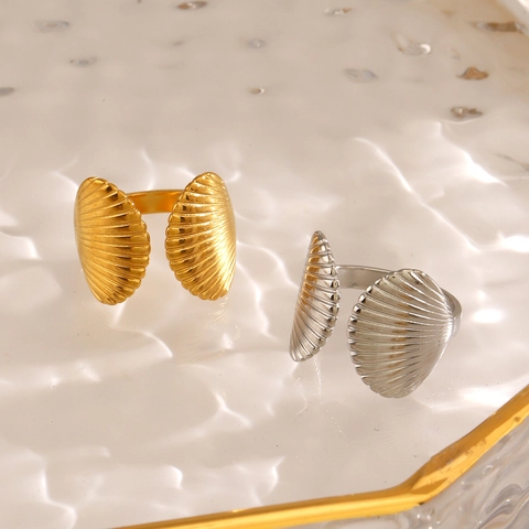 Anello Aperto In Acciaio Inossidabile Conchiglia Per Donna Moda Regolabile Trama Di Capasanta Gioielli Occidentali