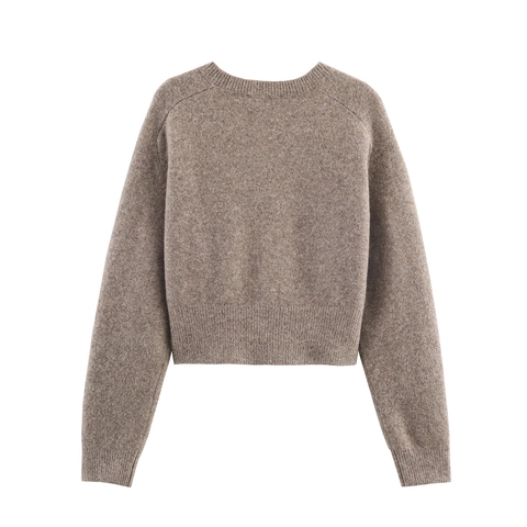 Women Knit Cardigan Sweater Cropped Top Button Down Crew Neck Long Sleeve Solid Color Soft Warm Elegant Autumn Winter