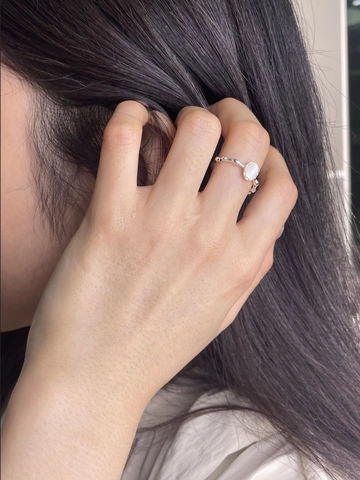 925 Sterling Silver Open Adjustable Ring Women Vintage Minimalist Design Black Onyx White Chalcedony Jewelry Gift