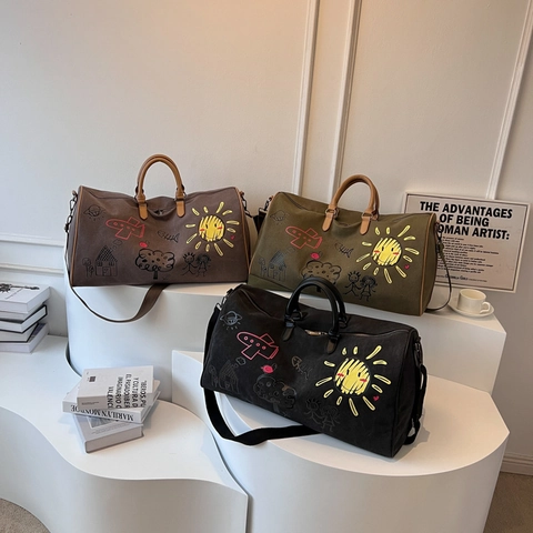 Borsa Da Viaggio In Tela Con Stampa Graffiti Grande Capacità Portatile Outdoor Weekend Borsa Per Uomini E Donne