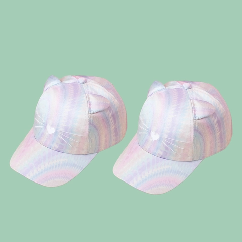 Kinderen Honkbalpet Tie Dye Kattenoren Iriserend Hart Borduurwerk Zonnehoed Voor Peuters Polyester Verstelbaar