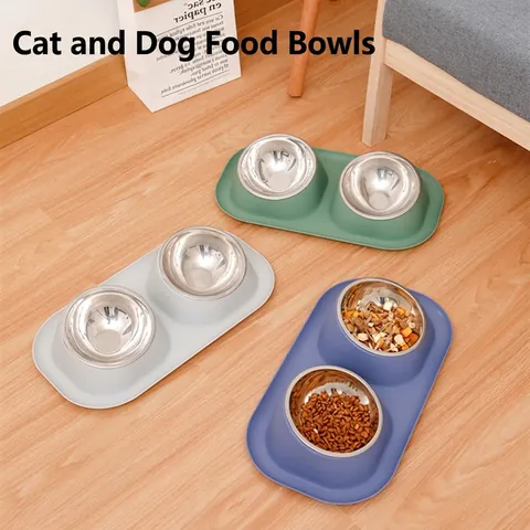 Double Gamelle Pour Animaux Acier Inoxydable Inclinée Protection Cervicale Antidérapant Pour Chats Et Petits Chiens