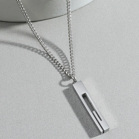 Collar De Acero Inoxidable Minimalista Con Colgante De Pilar Rectangular Hueco Joyas Geométricas Para Hombres Mujeres