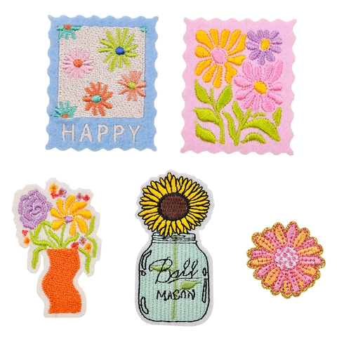 Flower Embroidery Patches Iron On Sew On Polyester Floral Appliques For DIY Clothing Backpack Decoration Accessories