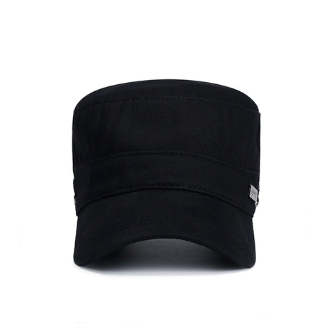 Men Cotton Flat Top Cadet Cap Military Style Outdoor Casual Sunshade Breathable Adjustable Metal Label Solid Color Hat