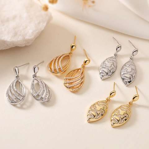Orecchini Pendenti A Goccia Rame Cavo Geometrico Zircone Placcato Oro Elegante Minimalista Gioielli Per Donne