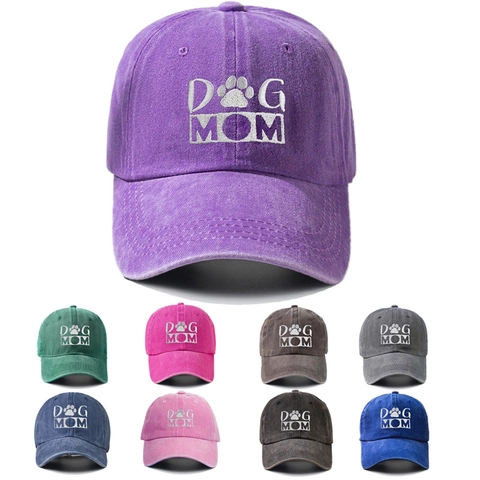 Washed Cotton Baseball Cap For Women Men Vintage Embroidered DOG MOM Adjustable Sun Hat Casual Outdoor Fashion Hat