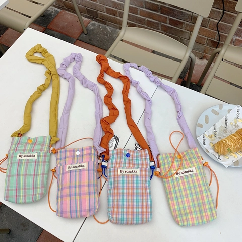 Mini Sac Bandoulière À Carreaux Pour Femme Petit Sac Messager En Tissu Avec Large Bandoulière À Volants Et Cordons Latéraux
