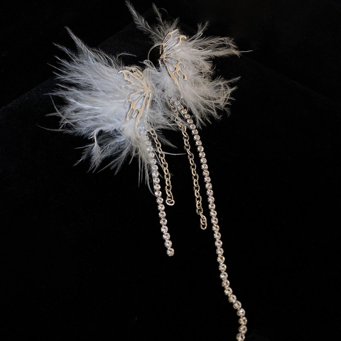 Pendientes Colgantes Simétricos Plumas Borlas Mariposa Strass Cobre Con Poste De Pendiente De Plata De Ley 925 Mujeres