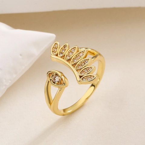 Geometrischer Offener Ring Kupfer Vergoldet Zirkonia Verstellbar Mode Schmuck Für Damen Minimalistisches Design