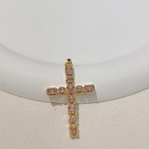 Pendente A Croce Oro Placcato Rame Zircone Colorato DIY Creazione Di Gioielli Ciondolo Religioso