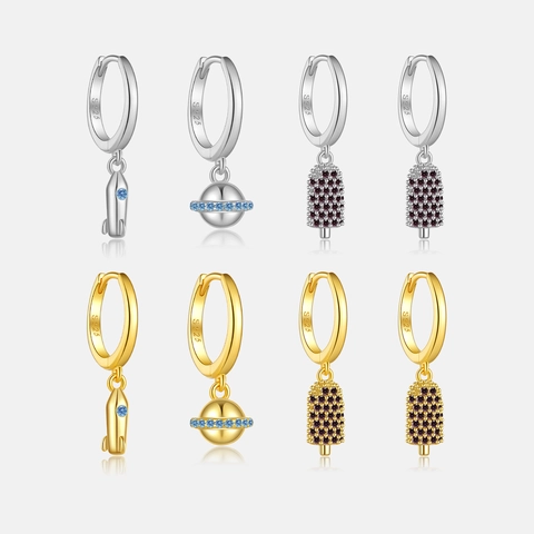 Lussuosi Orecchini a Pendente Asimmetrici in Argento Sterling 925 per Donna Placcati Oro Argento Gelato Razzo Pianeta con Strass