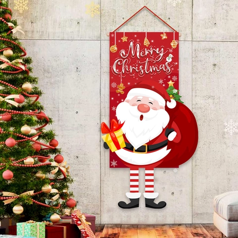 Bannière De Drapeau Suspendu De Noël Polyester Père Noël Merry Christmas Décoration De Porte Murale Fête De Vacances
