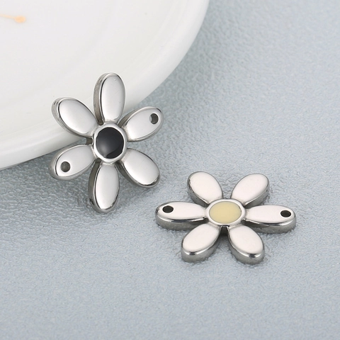Daisy Flower Charms Stainless Steel Double Hole Connectors For DIY Jewelry Making Floral Enamel Craft Accessories