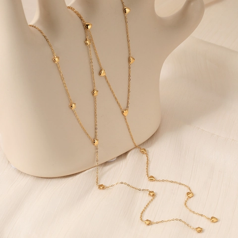 Collana A Y In Acciaio Inossidabile Con Cuore E Stella Per Donna Placcata Oro PVD Resistente All'appannamento Pendente Lungo