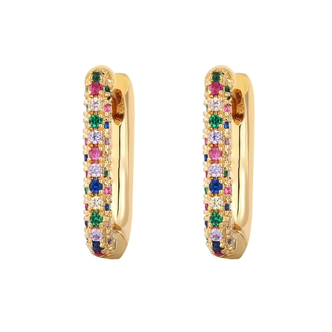 Kupfer Creolen Micro Pave Zirkonia Bunt U-Form Geometrische Huggie Ohrringe Schmuck Für Damen