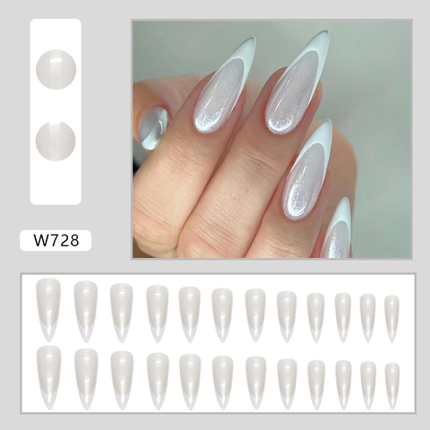 Μακριά Stiletto Γαλλικά Press On Νύχια Aurora Artificial Pearl Λευκά Γυαλιστερά Ψεύτικα Νύχια Για Γυναίκες Κομψό Αξεσουάρ Μανικιούρ