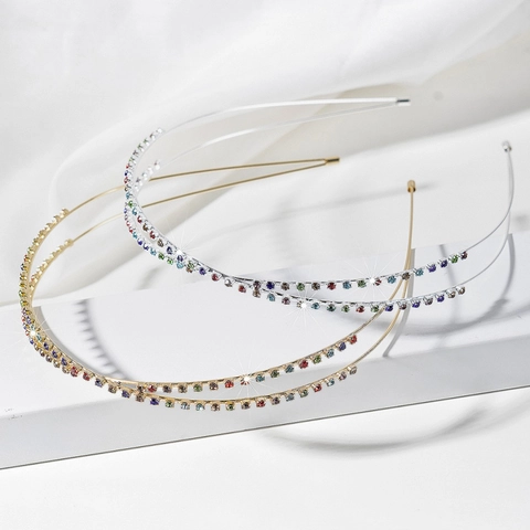 Cerchietto in Lega Moda Strass Colorati Doppia Fila Incrociata Cerchietto per Capelli in Cristallo Brillante per Donna