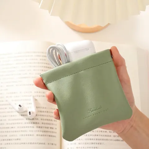 Mini PU Leather Cosmetic Bag Portable Squeeze Self Closing Coin Purse Waterproof Travel Pouch For Lipstick Earphone