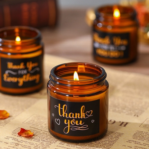 Scented Soy Wax Candle In Glass Jar With Metal Lid Aromatherapy Smokeless Home Fragrance Gift Thank You Label