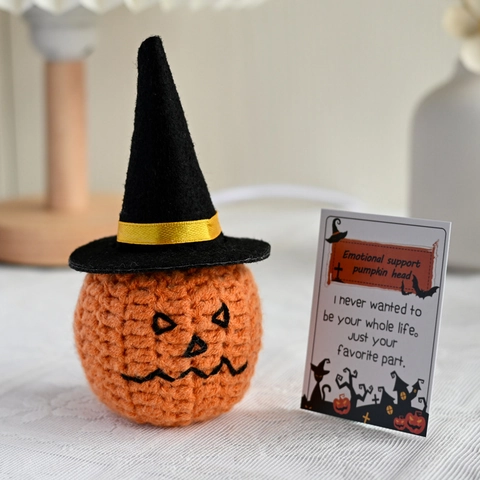 Handmade Crochet Pumpkin Ghost Pickle Emotional Support Doll With Card Halloween Home Decor Gift For Friends