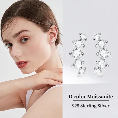 Luxury 925 Sterling Silver Moissanite Stud Earrings Women Curved D Color Inlaid Gold Plated Fashion Jewelry Earring