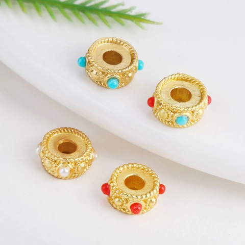 Cuentas Espaciadoras Vintage De Aleación Chapada En Oro Esmalte Patrón Agujero Grande Para Hacer Joyas DIY