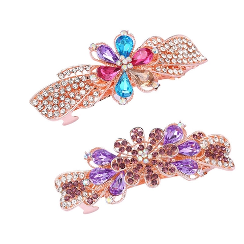 Vintage Rhinestone Flower Hair Clips Zinc Alloy Barrette For Women Shiny Crystal Bow Spring Clip Elegant Hair Accessories