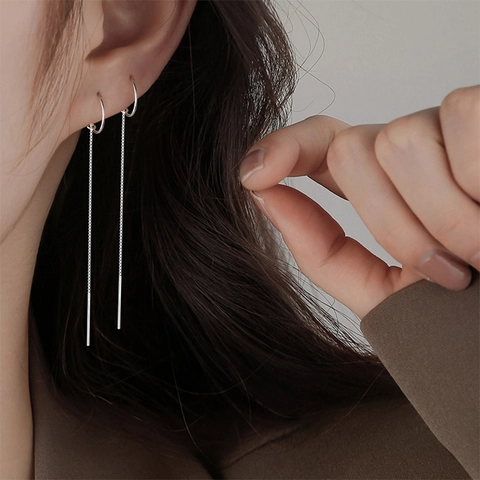 Minimalistische Geometrische Kreis Lange Quasten Ohrfaden Ohrringe Für Damen Elegante Kupfer Drop Dangle Schmuck