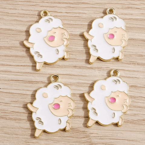 Singing Sheep Charms Alloy Enamel Cartoon Lamb Pendants For DIY Jewelry Making Necklace